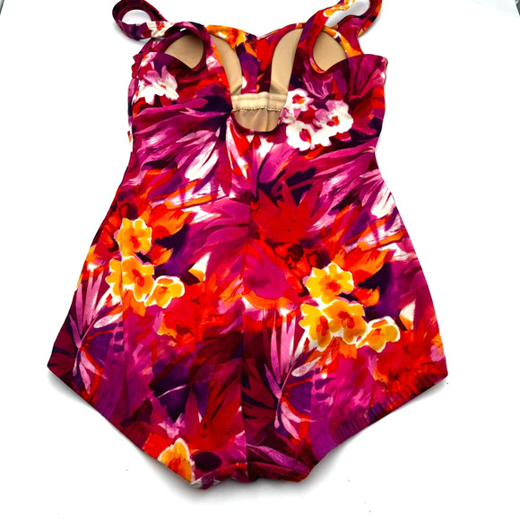 ROSE MARIE REID Womens Size 16 Pink Floral 1 Piece Swimsuit Ruched Tummy Control - Picture 2 of 8